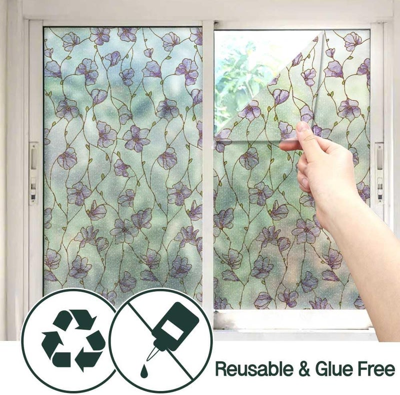 BEAUS TILE UNI Window Film Static Clings Non Adhesive 3D Stained Glass Window Decals UV Protection (Jacaranda, 37.4 x 24.4 Inch) - Image 4